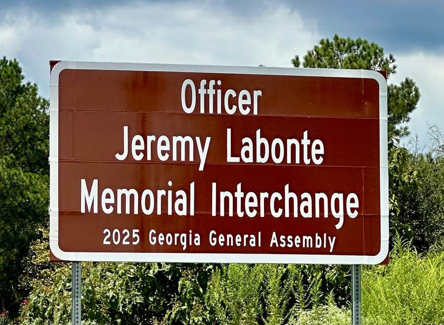 The Officer Jeremy Labonte Memorial Interchange sign, dedicated by the Georgia General Assembly.