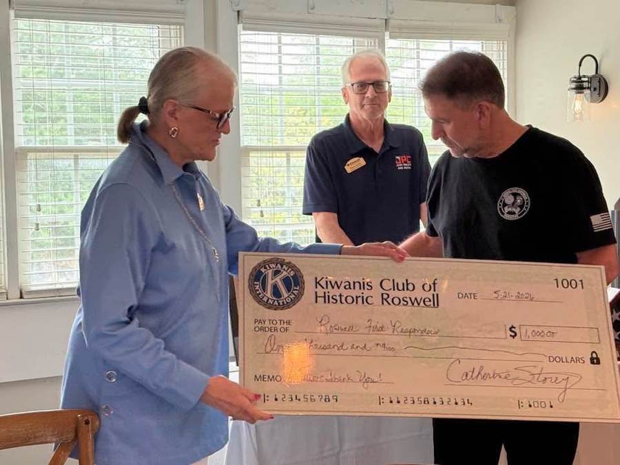 RFRF members and Roswell Kiwanis Club representatives at a community partnership gathering.